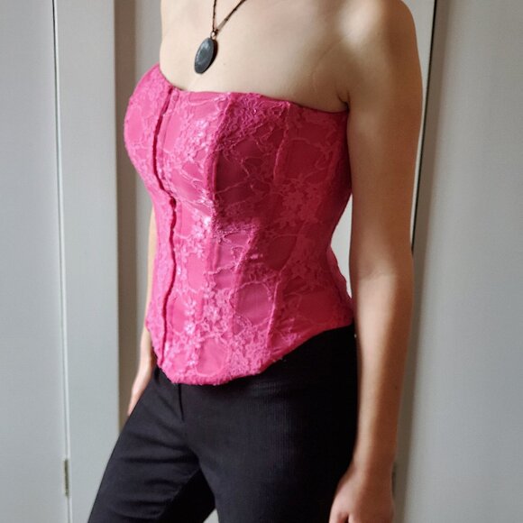 Vintage Tops - 2000s Vintage Adjustable Pink Lace Corset Top